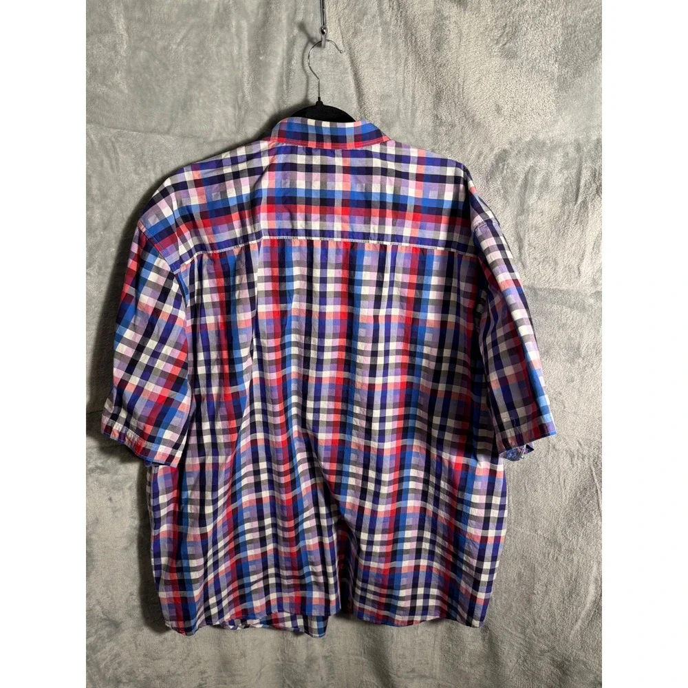 Robert Graham Mens 4XL Plaid Short Sleeve Button Up Shirt Red Blue White Multi - Picture 2 of 7
